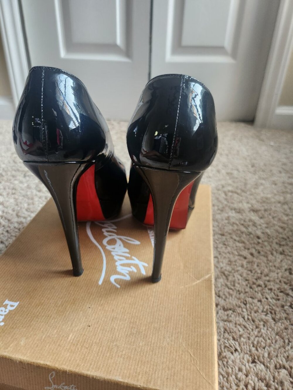 Christian Louboutin Bianca 140 Black Patent Pumps EU 38 Red Sole w/ Box - Picture 7 of 11